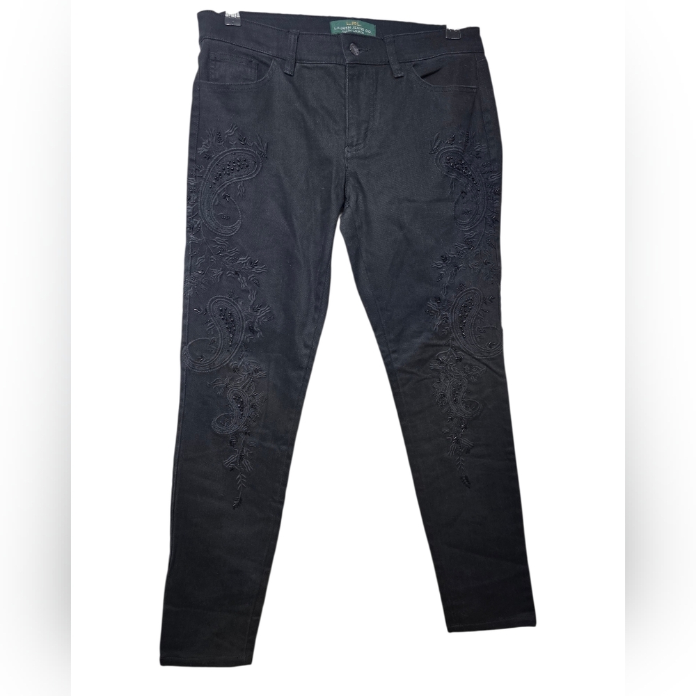 Lauren Jeans Co. Ralph Lauren Jeans Sz 6 Embroidered Beaded Stretch Denim Black